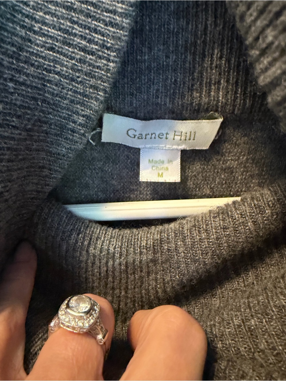 Garnet Hill Gray Cashmere Turtleneck Pocket Sweater - Picture 6 of 11